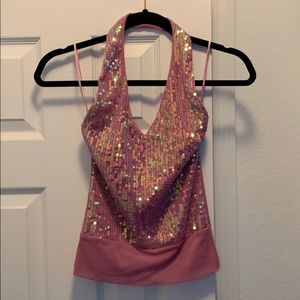 Sequined V-neck Halter Top